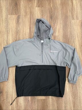 Champion Two-Tone Hooded Windbreaker Pullover - Gray & Black